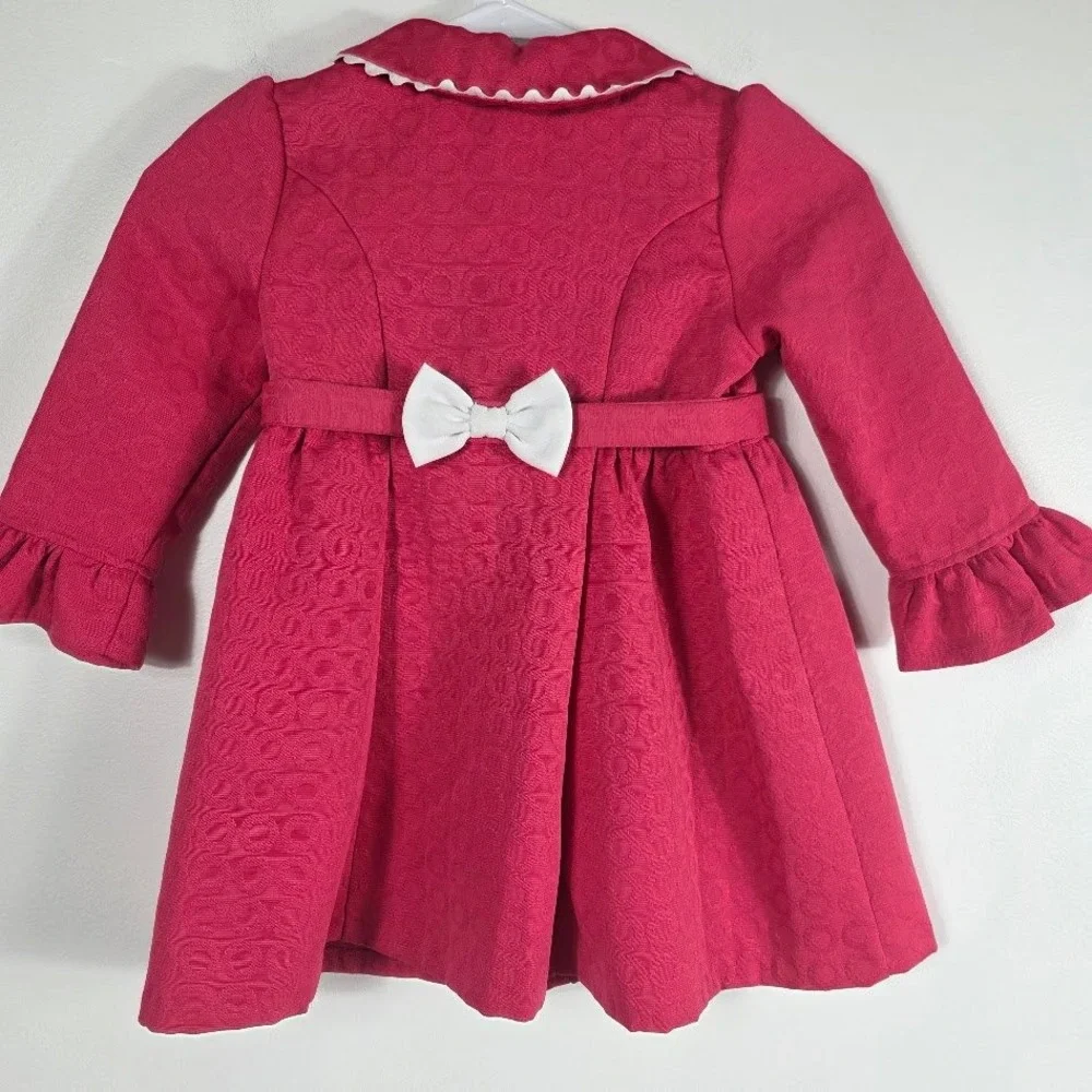 Bonnie Jean‎ Girls Pink Textured Button Front Coat Dress with Bow Size 3T